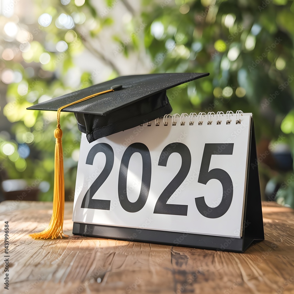 Graduation Callender Graduation Class of 2025: Calendar with Graduation Cap on Desk Stock ...