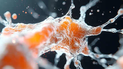 Poster - This image is a macro shot of an orange-colored biological structure with water-like features. It could be used to illustrate scientific concepts.