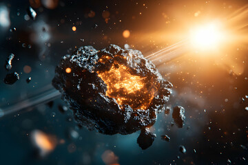 Poster - A close-up of a celestial object in space glowing brightly suggesting immense energy. Use as a captivating background or science fiction visual for projects.