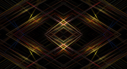 Leinwandbilder - Radiant Diamond Grid Glowing Lines Forming Optical Illusion on Black Backdrop