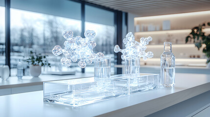 Poster - a conceptual image featuring molecular structures. ideal for science medical or tech industries to r