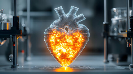 Poster - a 3d-printed heart model glowing with vibrant energy is a fascinating depiction. use it for medical 