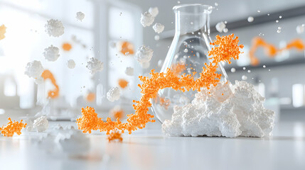 Poster - a scientific illustration depicting chemical reactions. it shows microscopic structures interacting 