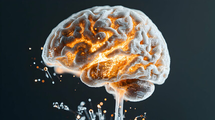 Poster - A glowing brain model with light bursts. Suggests intelligence learning or medical advancements. Perfect for science technology education and design purposes.