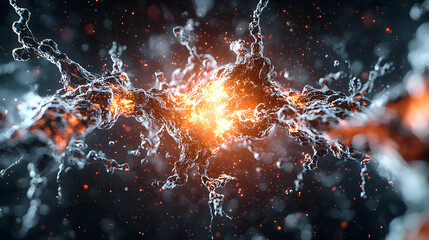 Poster - this image depicts a fiery neuron signaling or a chemical reaction against a dark background. use th