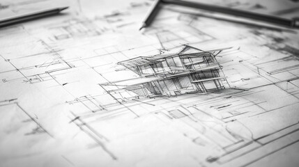 Poster - Innovative architectural sketch of modern house concept with detailed plans