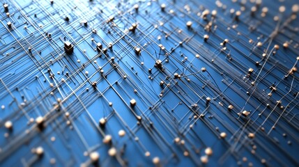 Aufkleber - Abstract Circuit Board Connecting Points and Lines Over Blue Background