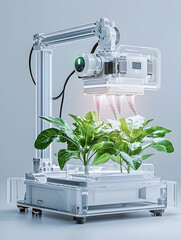 Poster - a futuristic indoor gardening system uses robotics and automated care for plant growth. suitable for