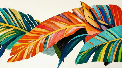 Poster - Vibrant tropical leaves swaying in colorful harmony on canvas