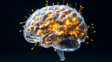 Poster - An artistic depiction of a glowing brain. This image suits educational content or designs related to intelligence and neuroscience.