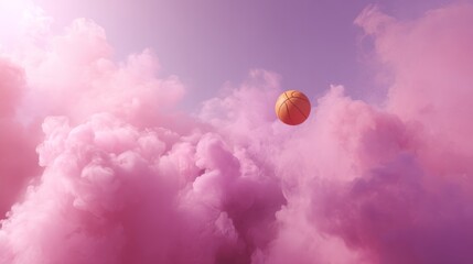Aufkleber - An orange basketball hangs mid-air amidst swirling purple and pink smoke, providing an artistic backdrop with open space on the right for additional text or graphics