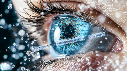 Poster - Futuristic eye concept with technology and abstract elements. Applied in medical science or digital art representing vision innovation and technology.