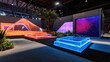 © Farah - Colorful illuminated installations in a modern exhibition space with vibrant backgrounds