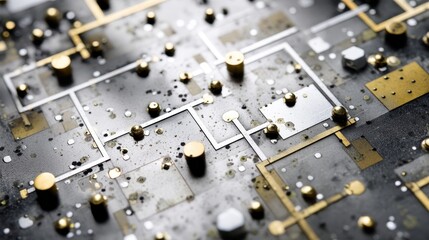 Aufkleber - Detailed macro shot highlights the complex network of conductive pathways on a silicon wafer, demonstrating advanced microelectronics and technology design