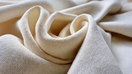 Leinwandbilder - Delicate folds of a crumpled linen sheet exhibit a smooth, grainy texture under soft ivory tones in natural daylight, creating an abstract backdrop