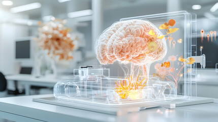 Poster - image depicts a futuristic brain study. ideal for articles on neuroscience medical research or techn