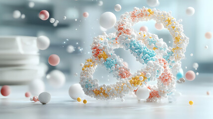 Poster - Abstract artwork featuring colorful molecular structures and floating spheres. Great for science related visuals and tech concepts.