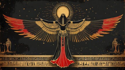 Wall Mural - stunning artwork of ancient egyptian goddess with majestic wings