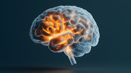 Poster - A glowing brain illustration signifies cognitive function and neural activity. It's suitable for medical education neuroscience research and technology presentations.