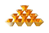 Ancient Chinese gold bars shining yellow. Words on gold bar is chinese words which means to business flourishes bring in wealth and treasure. Isolated on cutout PNG or transparent background.