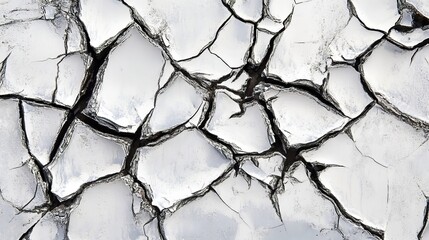 Poster - Abstract White Cracked Texture Background High Resolution Detailed Dry Surface Grunge Pattern Design Element Modern Minimalist Style Grey Black Cracks