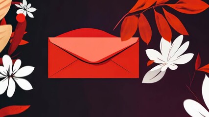 Poster - Vibrant red envelopes amidst flowing floral patterns brimming with elegance