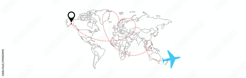 World map with airline routes. world map with icons of airplanes ...