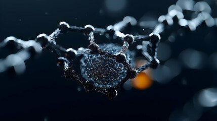 Poster - A close-up of a molecular structure possibly nanotechnology or scientific research. It's a dark image with a central core and surrounding connections. Great for futuristic designs.