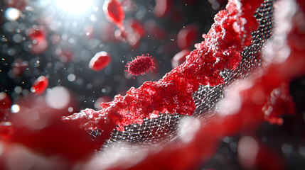 Poster - Microscopic view of virus structure. Represents blood vessels and biological processes. Suggests use in medical education materials.