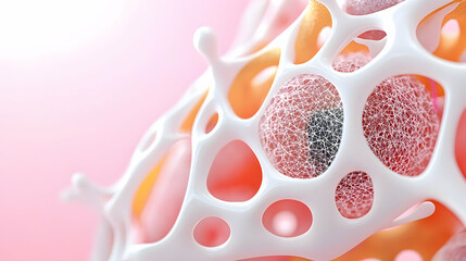Poster - Abstract 3D rendering with cellular structures. Suitable for scientific educational materials or website backgrounds. Promotes a modern and futuristic aesthetic.