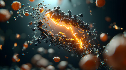 Poster - Abstract art featuring a glowing energy surge. Looks like microscopic views of biological or technological connections. Use it for science and technology themed visual media.