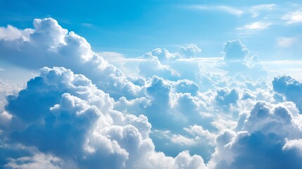 Aufkleber - Cumulus clouds float softly across a bright blue sky, creating a tranquil atmosphere. The layout offers generous copy space on the left for added text or designs