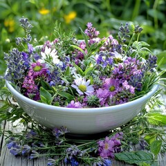 Poster - Beautiful bowl of colorful flowers displayed elegantly on a table for decoration and inspiration