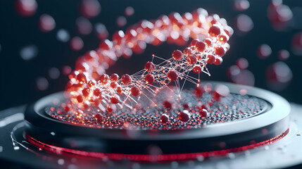 Poster - A detailed abstract 3D rendering features a luminous ring of interconnected spheres. It conveys concepts of innovation technology and the digital world.