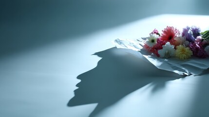 Poster - A paper-cut profile rests softly on a light surface, filled with vibrant flowers, showcasing themes of emotional balance and creative thinking with space for text