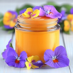 Poster - Bright orange colored candle in a jar set against a soft background creating a cozy atmosphere