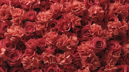 Poster - Dense arrangement of fresh red roses fills the composition with natural color and petal detail, offering ample copy space on the left for graphic elements