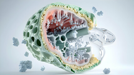 Poster - A stylized cross-section illustration featuring layers forms and organic structures. Suggests cellular biology or internal medical representation. Could be used for educational purposes.