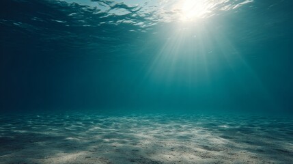 Aufkleber - Gentle sun rays penetrate the serene ocean above, creating soothing blue tones over the ocean floor, inviting exploration in a peaceful aquatic environment