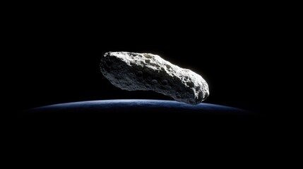 Poster - A massive asteroid floats near Earth, planet's blue curves contrasted against deep black space