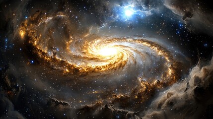 Poster - Bright spiraling galaxy stretches across the sky as a person waits quietly below