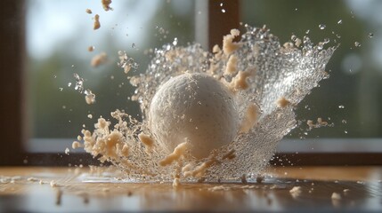 Poster - High-speed ball bursts through glass, emphasizing strength, speed, and surprise