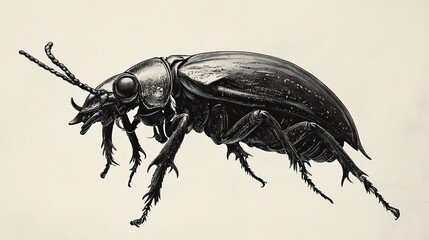 Poster - detailed black and white beetle illustration ink drawing art print nature insect graphic design ento