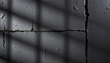 Poster - textured gray floor with visible cracks and shadows cast by grid pattern above, creating moody