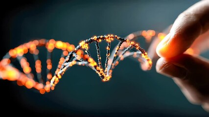 Poster - Hand holding a glowing DNA strand symbolizing biotechnology and genetic innovation