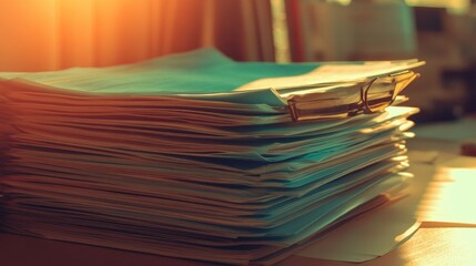 Poster - Business finance reports with quarterly earnings sheets and colorful data charts on bright desk