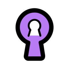 Poster - simple line art icon of a keyhole, filled with purple, enclosed in a black circle. Represents security or access. Use on tech blogs, security websites, and user interface designs.