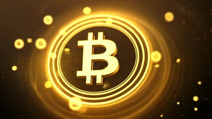 Poster - Dynamic golden bitcoin motion: glowing cryptocurrency spin and particle burst animation