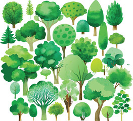 Aufkleber - Seamless vector pattern design with a set of nature-inspired tree leaf silhouettes for a spring forest or garden