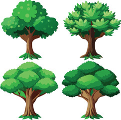 a vector illustration showcases a summer set of four trees, their leafy branches a vibrant symbol of